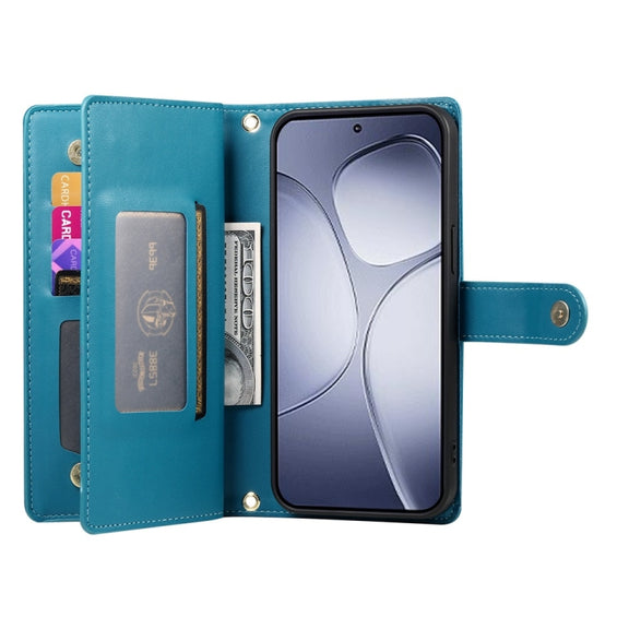 For Redmi K70 Ultra Nine Card-slot Zipper Wallet Bag Leather Phone Case(Blue)