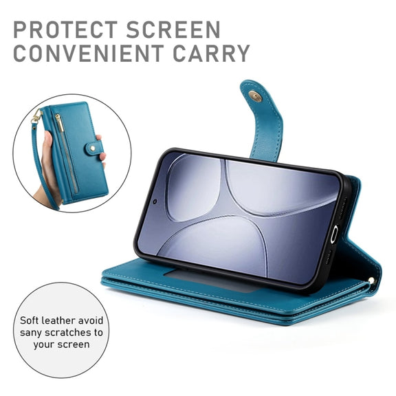 For Redmi K70 Ultra Nine Card-slot Zipper Wallet Bag Leather Phone Case(Blue)