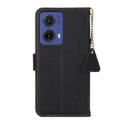 For Motorola Moto G85 Side-Magnetic TJ Genuine Leather RFID Phone Case(Black)