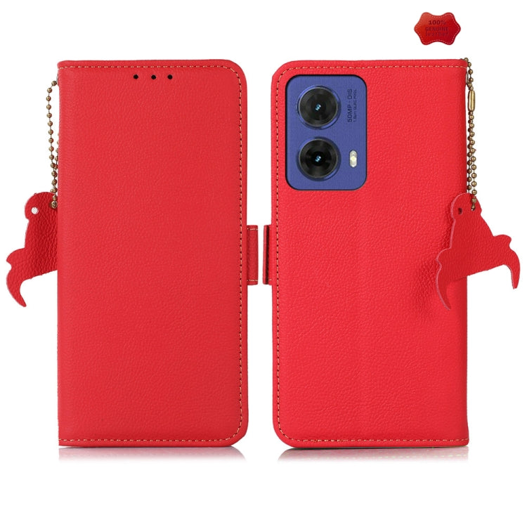 For Motorola Moto G85 Side-Magnetic TJ Genuine Leather RFID Phone Case(Red) - Motorola Cases by PMC TechLife | Online Shopping South Africa | PMC TechLife | Buy Now Pay Later Mobicred