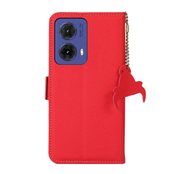 For Motorola Moto G85 Side-Magnetic TJ Genuine Leather RFID Phone Case(Red)
