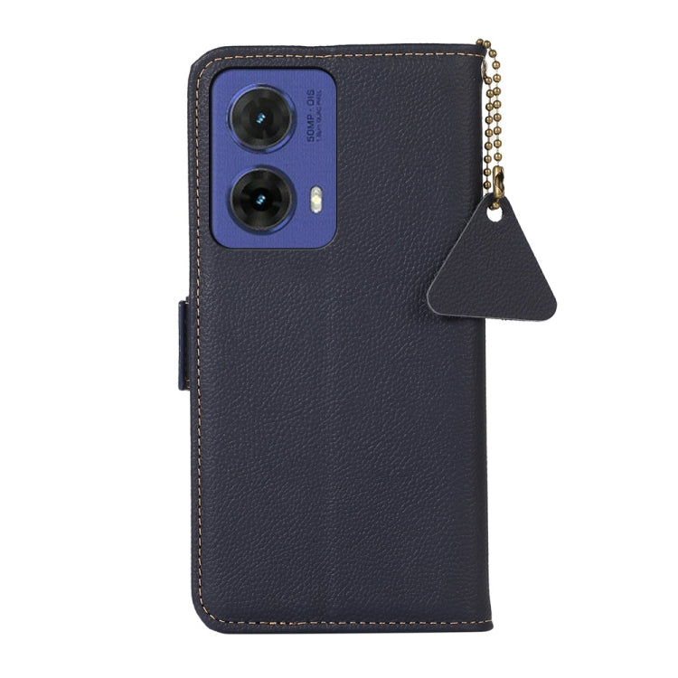 For Motorola Moto G85 Side-Magnetic TJ Genuine Leather RFID Phone Case(Blue) - Motorola Cases by PMC TechLife | Online Shopping South Africa | PMC TechLife | Buy Now Pay Later Mobicred