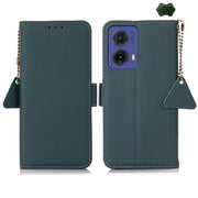 For Motorola Moto G85 Side-Magnetic TJ Genuine Leather RFID Phone Case(Green)