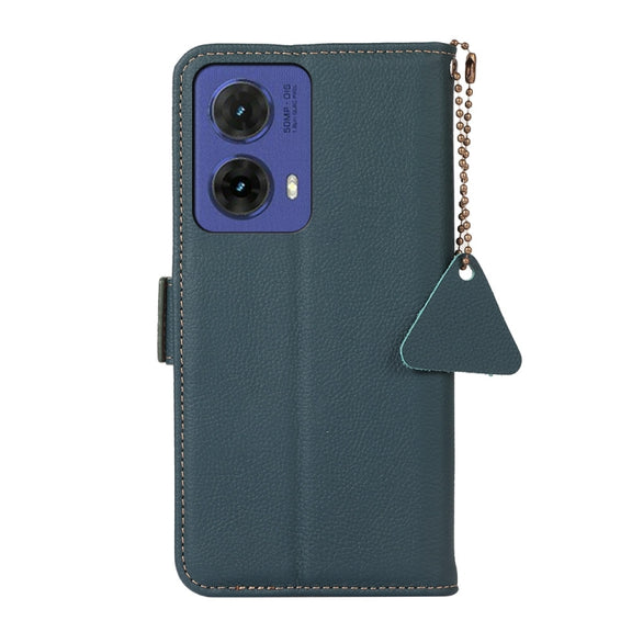 For Motorola Moto G85 Side-Magnetic TJ Genuine Leather RFID Phone Case(Green)