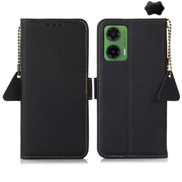 For Motorola Moto G35 Side-Magnetic TJ Genuine Leather RFID Phone Case(Black) - Motorola Cases by PMC TechLife | Online Shopping South Africa | PMC TechLife | Buy Now Pay Later Mobicred