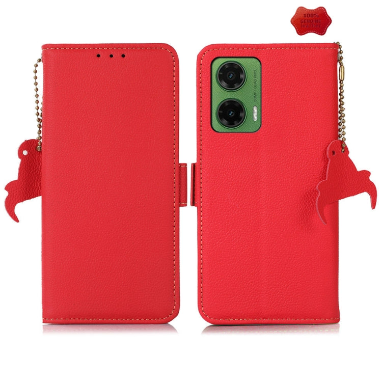 For Motorola Moto G35 Side-Magnetic TJ Genuine Leather RFID Phone Case(Red) - Motorola Cases by PMC TechLife | Online Shopping South Africa | PMC TechLife | Buy Now Pay Later Mobicred