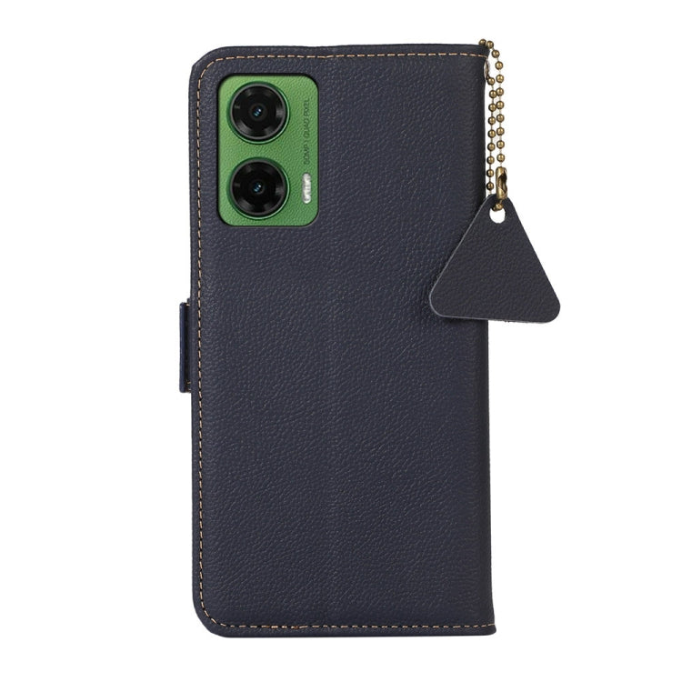 For Motorola Moto G35 Side-Magnetic TJ Genuine Leather RFID Phone Case(Blue) - Motorola Cases by PMC TechLife | Online Shopping South Africa | PMC TechLife | Buy Now Pay Later Mobicred