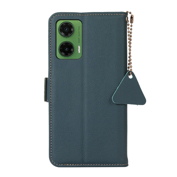 For Motorola Moto G35 Side-Magnetic TJ Genuine Leather RFID Phone Case(Green)