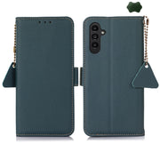 For Samsung Galaxy S24 FE 5G Side-Magnetic TJ Genuine Leather RFID Phone Case(Green)