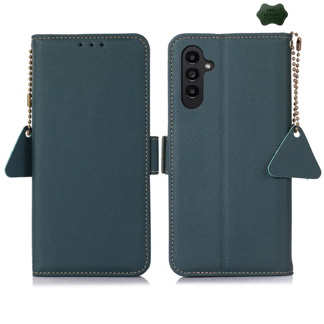 For Samsung Galaxy S24 FE 5G Side-Magnetic TJ Genuine Leather RFID Phone Case(Green)