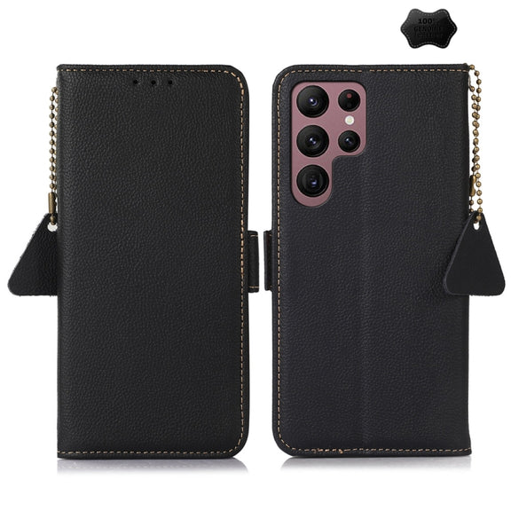 For Samsung Galaxy S25 Ultra 5G Side-Magnetic TJ Genuine Leather RFID Phone Case(Black)