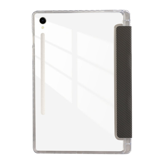 For Samsung Galaxy Tab S9 / S9 FE Carbon Fiber Clear Acrylic 3-Fold Leather Tablet Case(Grey)