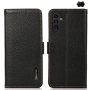 For Samsung Galaxy S24 FE 5G KHAZNEH Side-Magnetic Litchi Genuine Leather RFID Phone Case(Black)