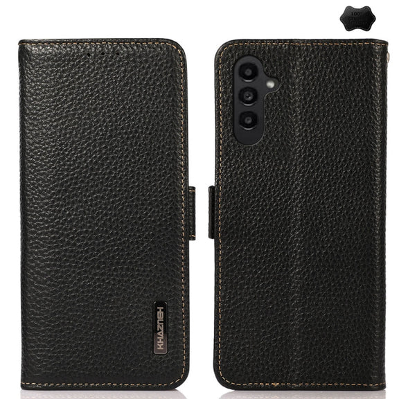 For Samsung Galaxy S24 FE 5G KHAZNEH Side-Magnetic Litchi Genuine Leather RFID Phone Case(Black)