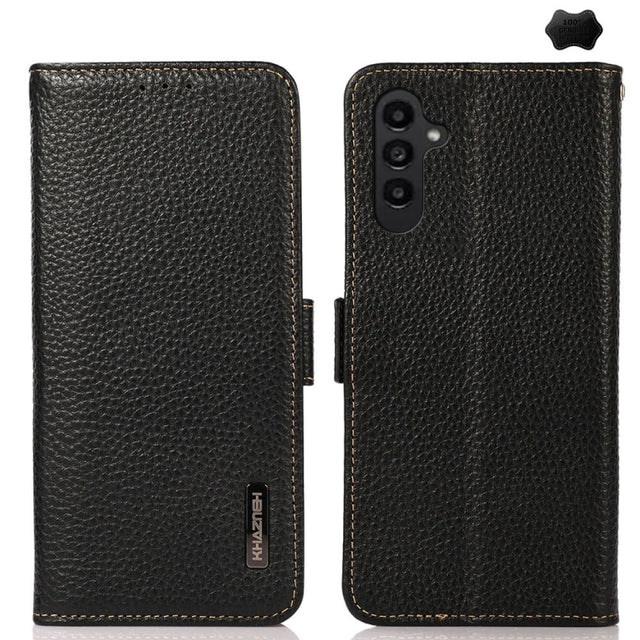 For Samsung Galaxy S24 FE 5G KHAZNEH Side-Magnetic Litchi Genuine Leather RFID Phone Case(Black)