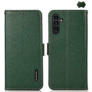For Samsung Galaxy S24 FE 5G KHAZNEH Side-Magnetic Litchi Genuine Leather RFID Phone Case(Green)