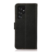 For Samsung Galaxy S25 Ultra 5G KHAZNEH Side-Magnetic Litchi Genuine Leather RFID Phone Case(Black)