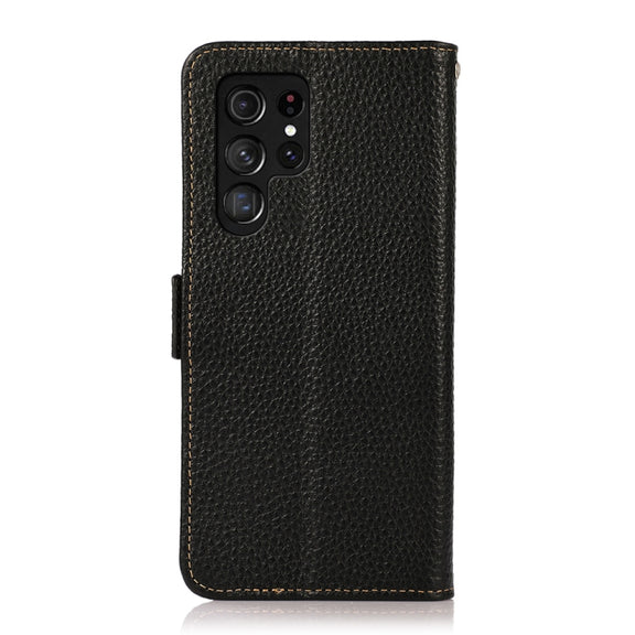 For Samsung Galaxy S25 Ultra 5G KHAZNEH Side-Magnetic Litchi Genuine Leather RFID Phone Case(Black)