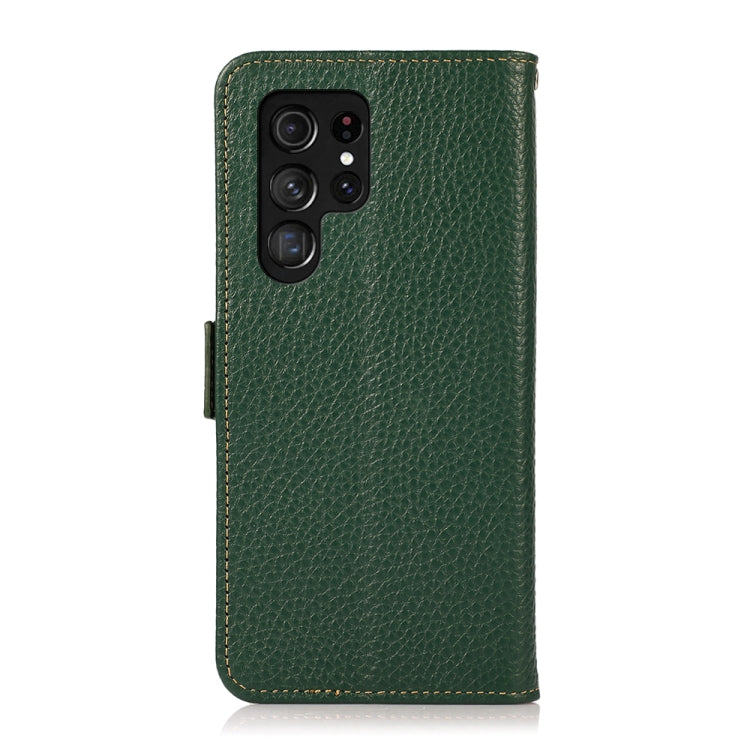 For Samsung Galaxy S25 Ultra 5G KHAZNEH Side-Magnetic Litchi Genuine Leather RFID Phone Case(Green) - Galaxy S25 Ultra 5G Cases by PMC Jewellery | Online Shopping South Africa | PMC Jewellery | Buy Now Pay Later Mobicred
