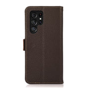 For Samsung Galaxy S25 Ultra 5G KHAZNEH Side-Magnetic Litchi Genuine Leather RFID Phone Case(Brown)