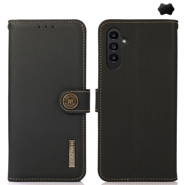 For Samsung Galaxy S24 FE 5G KHAZNEH Custer Genuine Leather RFID Phone Case(Black)