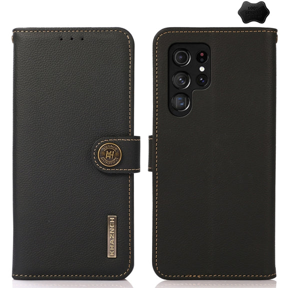 For Samsung Galaxy S25 Ultra 5G KHAZNEH Custer Genuine Leather RFID Phone Case(Black)