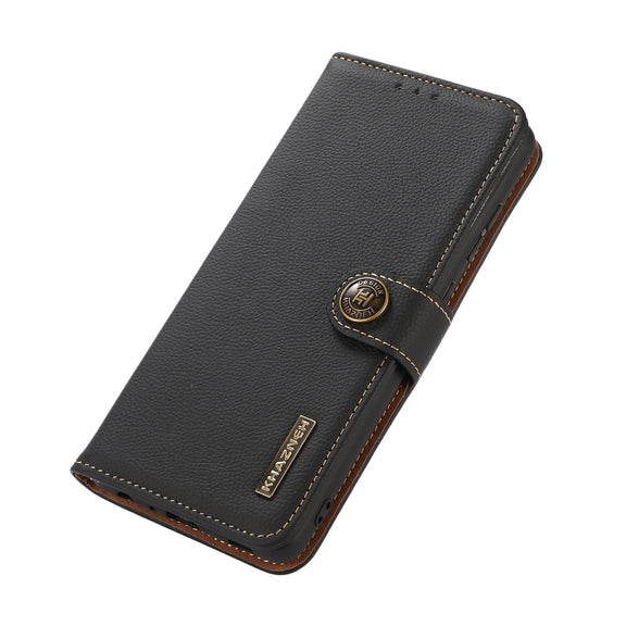 For Samsung Galaxy S25 Ultra 5G KHAZNEH Custer Genuine Leather RFID Phone Case(Black)