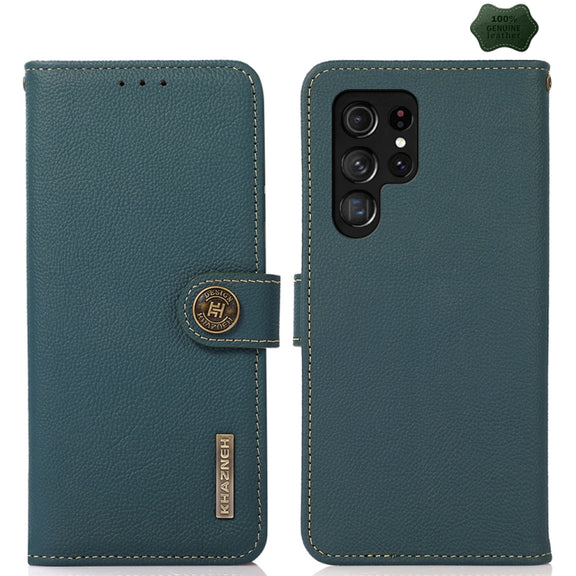 For Samsung Galaxy S25 Ultra 5G KHAZNEH Custer Genuine Leather RFID Phone Case(Green)