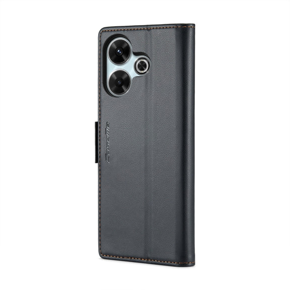 For Redmi 13 CaseMe 023 Butterfly Buckle Litchi Texture RFID Anti-theft Leather Phone Case(Black)