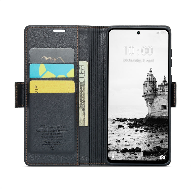 For Redmi 13 CaseMe 023 Butterfly Buckle Litchi Texture RFID Anti-theft Leather Phone Case(Black)