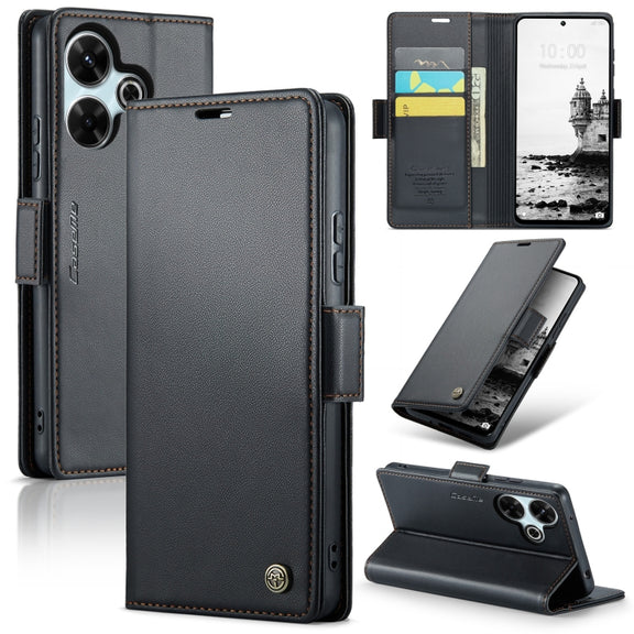 For Redmi 13 CaseMe 023 Butterfly Buckle Litchi Texture RFID Anti-theft Leather Phone Case(Black)