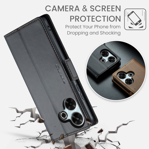 For Redmi 13 CaseMe 023 Butterfly Buckle Litchi Texture RFID Anti-theft Leather Phone Case(Black)