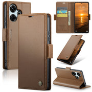 For Redmi 13 CaseMe 023 Butterfly Buckle Litchi Texture RFID Anti-theft Leather Phone Case(Brown)