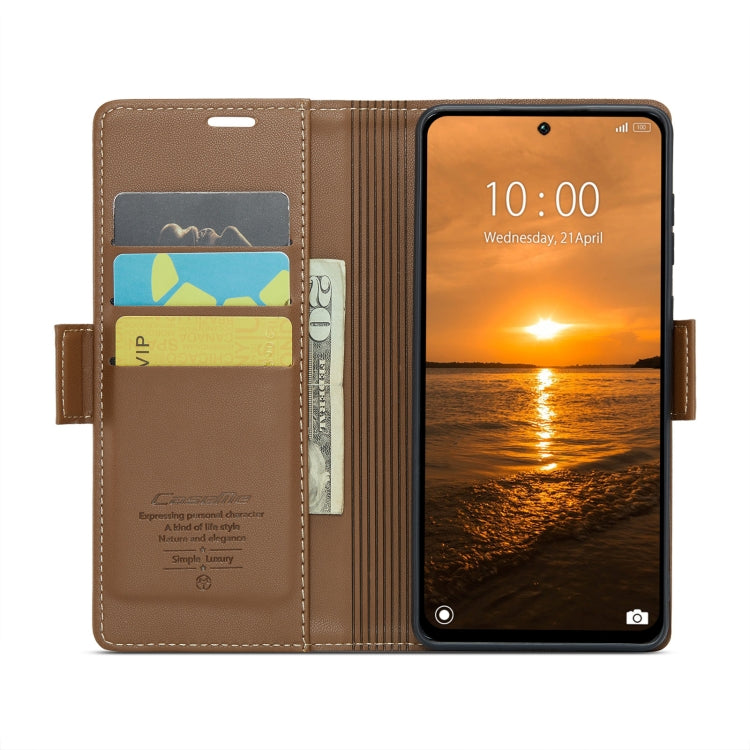 For Redmi 13 CaseMe 023 Butterfly Buckle Litchi Texture RFID Anti-theft Leather Phone Case(Brown)