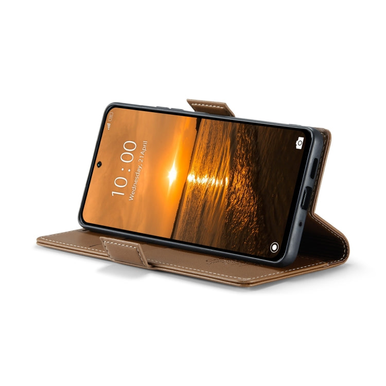 For Redmi 13 CaseMe 023 Butterfly Buckle Litchi Texture RFID Anti-theft Leather Phone Case(Brown)