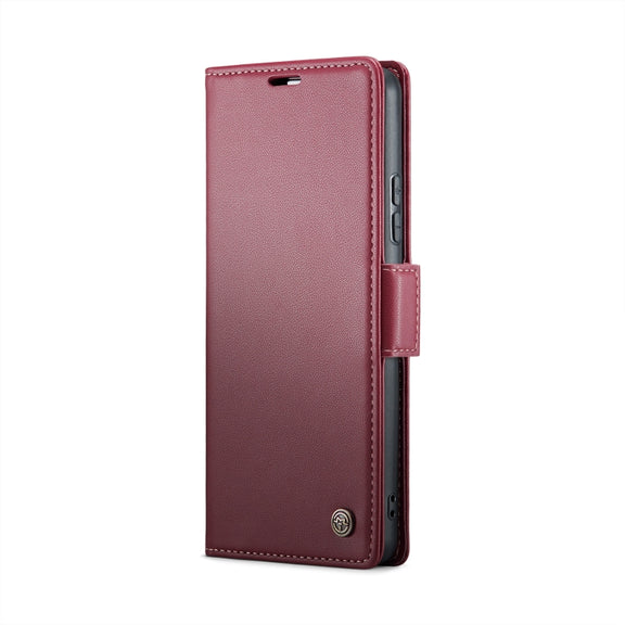 For Redmi 13 CaseMe 023 Butterfly Buckle Litchi Texture RFID Anti-theft Leather Phone Case(Wine Red)