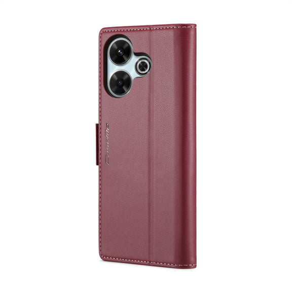 For Redmi 13 CaseMe 023 Butterfly Buckle Litchi Texture RFID Anti-theft Leather Phone Case(Wine Red)