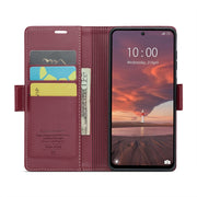 For Redmi 13 CaseMe 023 Butterfly Buckle Litchi Texture RFID Anti-theft Leather Phone Case(Wine Red)