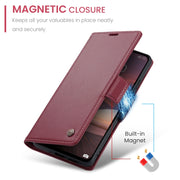 For Redmi 13 CaseMe 023 Butterfly Buckle Litchi Texture RFID Anti-theft Leather Phone Case(Wine Red)