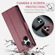 For Redmi 13 CaseMe 023 Butterfly Buckle Litchi Texture RFID Anti-theft Leather Phone Case(Wine Red)