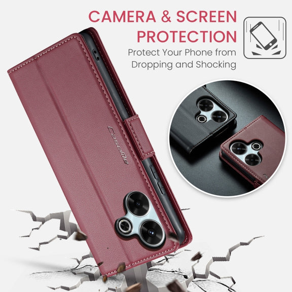 For Redmi 13 CaseMe 023 Butterfly Buckle Litchi Texture RFID Anti-theft Leather Phone Case(Wine Red)
