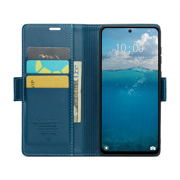 For Redmi 13 CaseMe 023 Butterfly Buckle Litchi Texture RFID Anti-theft Leather Phone Case(Blue)
