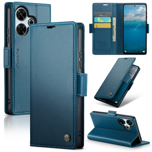 For Redmi 13 CaseMe 023 Butterfly Buckle Litchi Texture RFID Anti-theft Leather Phone Case(Blue)