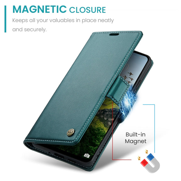 For Redmi 13 CaseMe 023 Butterfly Buckle Litchi Texture RFID Anti-theft Leather Phone Case(Pearly Blue)