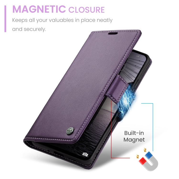 For Redmi 13 CaseMe 023 Butterfly Buckle Litchi Texture RFID Anti-theft Leather Phone Case(Pearly Purple)