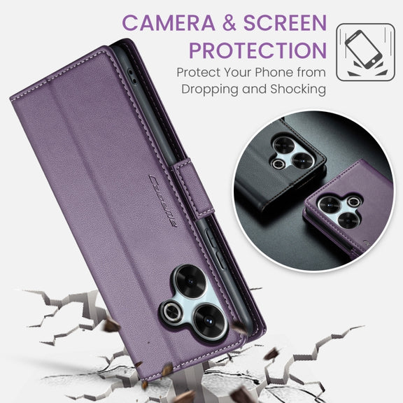 For Redmi 13 CaseMe 023 Butterfly Buckle Litchi Texture RFID Anti-theft Leather Phone Case(Pearly Purple)