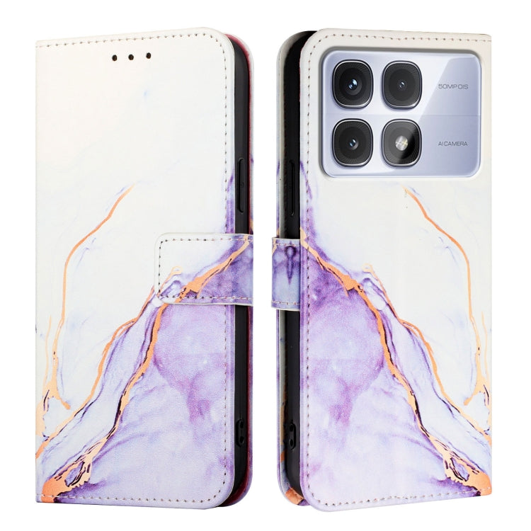 For Redmi K70 Ultra 5G Global PT003 Marble Pattern Flip Leather Phone Case(White Purple)