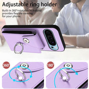 For Google Pixel 9 / 9 Pro Organ Card Bag Ring Holder Phone Case with Long Lanyard(Purple)