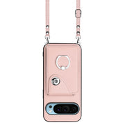 For Google Pixel 9 / 9 Pro Organ Card Bag Ring Holder Phone Case with Long Lanyard(Pink)