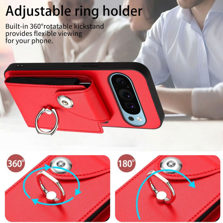 For Google Pixel 9 / 9 Pro Organ Card Bag Ring Holder Phone Case with Long Lanyard(Red) - Google Cases by PMC TechLife | Online Shopping South Africa | PMC TechLife | Buy Now Pay Later Mobicred